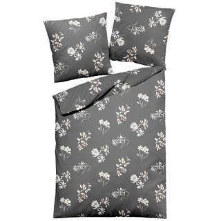 Bettwäsche »Dormisette Edel Biber Bettwäsche 155x220 Blumen«, Dormisette, Feinbiber, 2 teilig grau