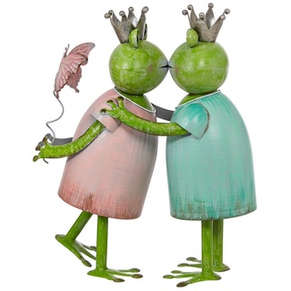 Dehner Gartenfigur Froschpaar, 25 x 23 x 14 cm, Metall, grün / rosa, lackierte, frostbeständige Gartenfigur, auch für Indoor geeignet grün