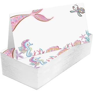 Zuoweika-A015 Tischkarten für Hochzeit, Geburtstag oder Party, Meerjungfrau, gefüllte Namen, Tischkarten, faltbar, 8,9 x 5,1 cm, 25 Stück