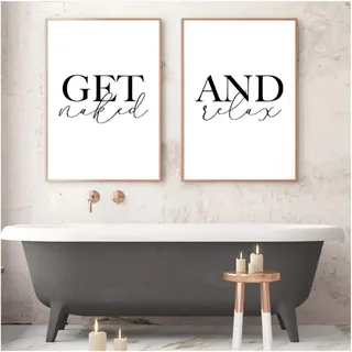 MHLCMG Leinwand Malerei Get Naked and Relax Bilder Wandkunst Moderne Poster Kunstdruck Bild Wand Badezimmer Toilette Dekor Kein Rahmen (2X40X60CM)