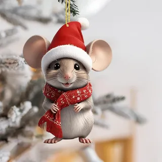 Weihnachtsmäuse Deko, Weihnachtsmaus-Ornament, Weihnachten Acryl Tier Decor, Weihnachten Baumschmuck Weihnachtsdekoration für Zuhause, Auto Lustige Weihnachtsbaum Dekoration (H)