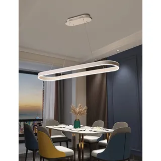 WJYCYN Dimmbar Oval LED-Kronleuchter Pendelleuchte moderner Esstisch Büro mit den Fernbedienung ring Hängelampe höhenverstellbar Blendfreesszimmer Arbeitszimmer Küche leuchte (Weiß, L100cm 88W)