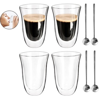 SAEIV Latte Macchiato Gläser 4x250ml - Doppelwandige Kaffeegläser aus Borosilikatglas, Cappuccino Tassen, Doppelwandige Kaffeegläser, Thermogläser für Cappuccino und Teegläser Die doppelwandigen