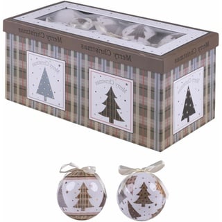 12er Set Weihnachtskugeln Ø 7,5 cm glänzend in Geschenkbox, grau kariert, Santa's House