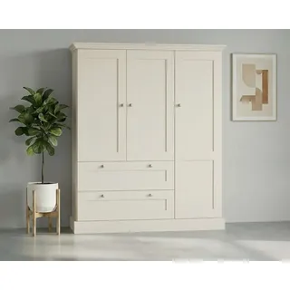 OTTO home Kleiderschrank Binz, Wäscheschrank, Mehrzweckschrank, skandinavischer Landhausstil (B/H/T ca. 122/130/35 cm) viele Stauraummöglichkeiten, Metallgriffe, Türen mit Rahmen/ Kassetten beige|weiß