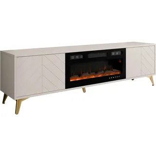 Mirjan24 Xylix 2D EF TV-Lowboard 184x53x40 cm Beige/Gold Glas/Holz/Metall/MDF/Melamin/Holzwerkstoff