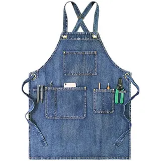 Schürze Jeansschürze Mit Praktischen Taschen Für Friseure, Handwerker, Baristas Und Grillmeister Für Damen Und Herren Blau