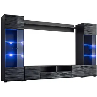 MIRJAN24 Wohnwand Modica, (4er-Set, 2x Vitrine, TV-Lowboard, Wandregal), mit Dekorative Beleuchtung LED RGB schwarz