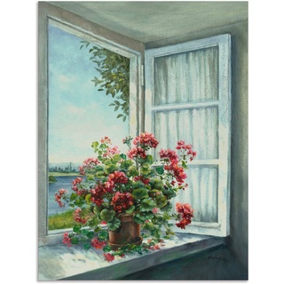Artland Wandbild Geranien am Fenster, Blumen (1 St), als Alubild, Leinwandbild, Wandaufkleber oder Poster in versch. Größen weiß 90 cm x 120 cm