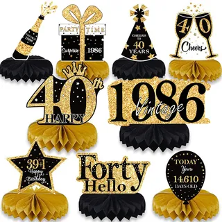 Gleemix 9 Stück Tischdeko 40 Geburtstag, Deko Schwarz Gold Bienenwabe Mittelstück, Geburtstagsdeko Mann Frauen, 40 Geburtstag Party Deko für Geschenke