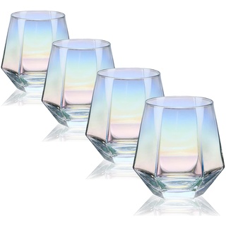CUKBLESS Weinglas-Set ohne Stiel, 284 ml, schillerndes Glas, modernes Regenbogen-Weinglas zum Servieren von Weißwein, Rotwein, Cocktail, Whiskey, Bourbon, kühlem Wasser, 4 Stück