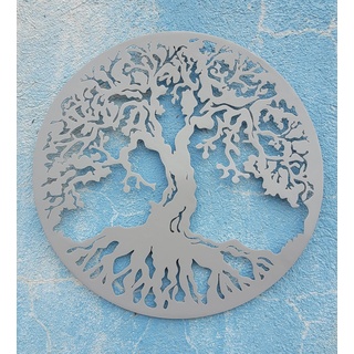 MetalArtWallDecor Baum des Lebens Wanddeko Metall 90 cm Farbe Silber