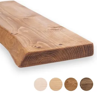 MoonTree rustikales Wandregal, lebendiger Rand, 120 cm x 22 cm x 3.8 cm, dunkle Eichenoptik