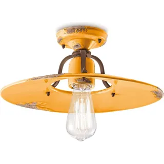 Deckenlampe Keramik Metall E27 D: 40 cm Gelb Shabby Antik rund Vintage Design Keramikleuchte - Gelb