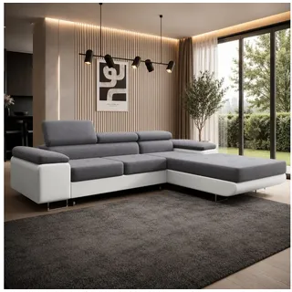 Goldstoff Ecksofa "ALVARO" mit Schlaffunktion und Bettkasten L-Form Couch, Stylisches Wohnlandschaft Sofa in L-Form mit Komfortfunktion 1 Teile, Moderne Eckcouch L-Form mit Relaxfunktion und Schlaffunktion grau