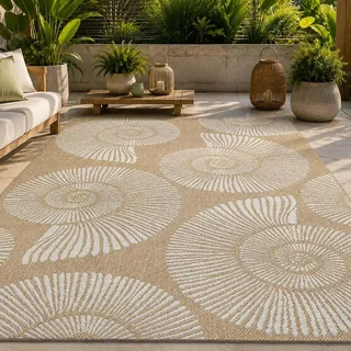 Taracarpet In- & Outdoor Teppich Wetterfest Wohnzimmer Balkon Küchenteppich Flachgewebe sisaloptik Maritim Natur 140x200 cm