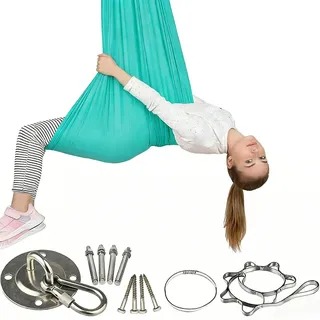 Yoga Schaukel Zum Aufhängen Swing 150kg Tragfähigkeit, 280x150cm Seegruen, Hängesack Schaukel für Kinder & Erwachsene
