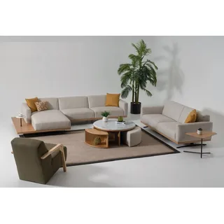 Wohnlandschaft Ecksofa L-Form Sofa Sessel Couchtisch Beistelltisch Polster