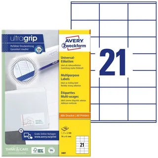Avery Zweckform Universaletiketten 3481 Weiß 70,0 x 41,0 mm 100 Blatt
