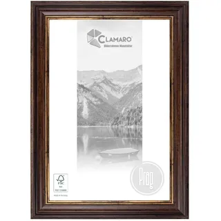 CLAMARO 'PRAG' Bilderrahmen Antik 75x95 Massivholz | Braun Gold | 60 mm breite Shabby Chic Vintage Barock Leiste | Holzrahmen inkl. Acrylglas, Rückwand, Metall Aufhänger