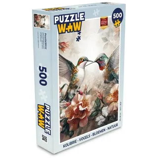 MuchoWow Puzzle Kolibri - Vögel - Blumen - Natur, 500 Puzzleteile, Foto-Puzzle, Bilderrätsel, Puzzlespiele, Spielzeug 34 cm x 48 cm x 2 cm | Hochformat