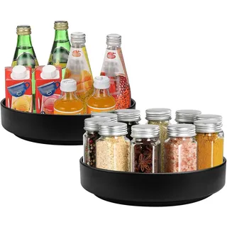 2 Stück Drehteller Gewürzregal 360 Grad Drehbar Küchen Organizer Drehteller | Ø 30 und 26cm Drehbares Tablett Drehteller Schwarz Metall, Gewürzhalter Drehbar Küchen Aufbewahrung für Öl Gewürze Marmeladen