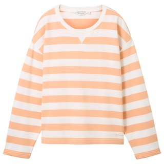 TOM TAILOR Damen Gestreiftes Sweatshirt mit Bio-Baumwolle, orange, Streifenmuster, Gr. XL