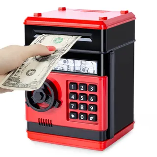 Highttoy Spardosen für Kinder 3-12 Jahren,Elektronische Spardose Tresor mit Code Sparschwein Kinder Safe ATM Münzen Geldsparbox Spielzeug Geschenk ab 3 Jahre Jungen Mädchen Rot