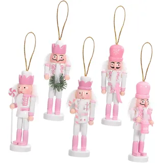 Yardwe 5 Weihnachts Nussknacker Rosa - 13cm Nussknacker Soldat Holz, Christbaumschmuck AnhäNger