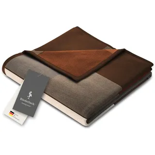 biederlack® flauschig-weiche Kuscheldecke aus Baumwolle und Polyacryl I Made in Germany I Öko-Tex I nachhaltig produziert I Sofa-Decke Brown Squares in braun-beige kariert I Wohndecke 150x200 cm