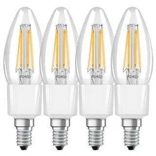 4 x Ledvance LED Filament Smart+ Kerze 4W = 40W E14 klar 470lm warmweiß 2700K Dimmbar App Google Alexa Apple HomeKit Bluetooth