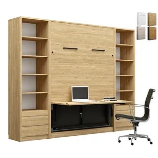 QMM TraumMöbel Schrankbett Wandbett GN120x200 mit Schreibtisch, LED & 2 Regalen vertikal (Set, 3-St., Schrankbett vertikal 120x200 mit LED & Schreibtisch; 2 Regale) mit LED-Beleuchtung; mit integriertem Schreibtisch