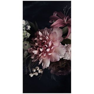 Duschrückwand - Blumen mit Nebel auf Schwarz, Material:Hartfolie Smart Glanz 0.32 mm, Größe HxB:1-teilig 210x80 cm