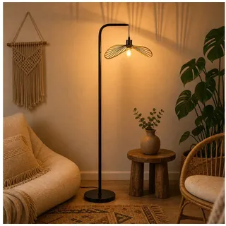 Nettlife Stehlampe Schwarz Retro Bogenlampe Fußschalter Leselampe aus Metall E27 144cm, ohne Leuchtmittel, max. 40W für Wohnzimmer Schlafzimmer Büro schwarz
