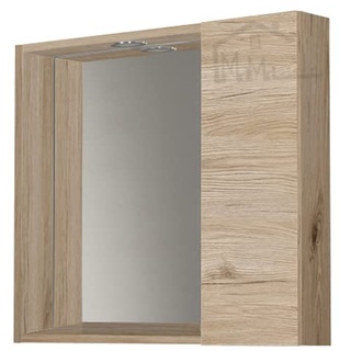 Mama Store Badspiegel mit Behälterfach und LED-Licht-Natürliche Eiche, Holz, L.60 cm X P. 16 cm X H.60 cm