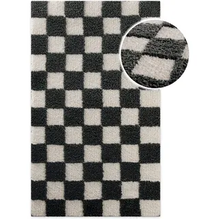 Badematte WECON HOME "Bobbi", schwarz-weiß (anthrazit grau), H:25mm, Polyester, Badematten, Badematte, Badteppich, Schachbrett-Design, weich, rutschhemmend, waschbar