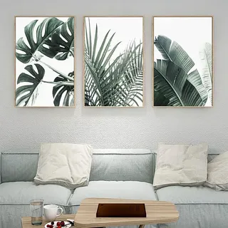HMXQLW Palmblatt Poster Monstera Wandbilder Pflanze Modernes Bilder kunstdrucke Wohnzimmer Deko,Leinwandbilder Poster und Drucke Wandkunst Schlafzimmer Rahmenlos (3X50x70cm)