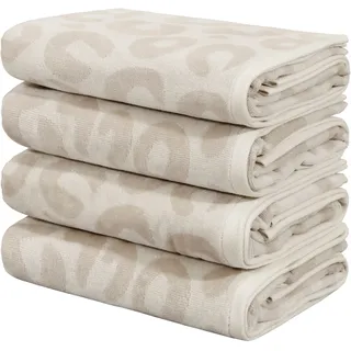 Handtuch Set OTTO HOME "Anna Leopardenmuster, 4-tlg Handtuch-Set, 50x100cm, 100% Baumwolle", beige, weiß, 4 Stk., Frottiervelours, Frottiervelours, Obermaterial: 100% Baumwolle, Handtücher, Handtücher, weich, saugstark, modern, Leo, Animal Print