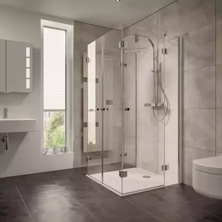 HSK teilgerahmt U-Kabine pendelbar „Aperto“ U-Kabine Glas Linea 02, Profile Schwarz-matt, L: 900 mm B: 900 mm H: 2000 mm