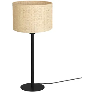 Tischlampe Rattan Metall Natur Schwarz 56 cm Nachttisch Leuchte Schlafzimmer
