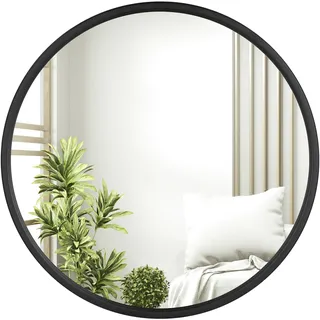 WOLTU Spiegel rund mit schwarzer Rahmen, runder Wandspiegel φ 50 cm, moderner Hängespiegel für Badezimmer Schlafzimmer Wohnzimmer Flur, dekorativer Schminkspiegel aus Glas Metall MDF