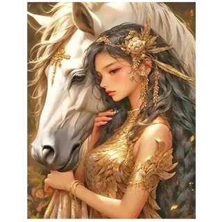 DCIDBEI DIY Diamond Painting Frau und Pferd 40x50cm 5D DIY Diamant Gemälde Frau und Pferde Diamant Painting Bilder Pferd Malen nach Zahlen Horses Leinwand Strass Bilder zum Sticken kreuzstich
