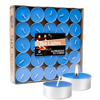 Artisoul 50 Teelichter mit 4 Std. Brenndauer Unbeduftete Sauber Brennende Premium Kerze für Tischdeko Hochzeit Geburtstag Baby Shower Event-Gastronomie & Zuhause Deko, Blau