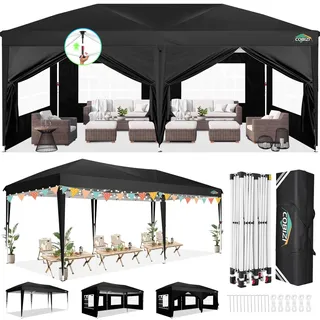 COBIZI Faltpavillon 3x6 Wasserdicht Stabil Winterfest mit 6 Seitenwänden, Outdoor Faltbarer Zelt Pavillon, Faltzelt Pop up Pavillion, UPF 50+ UV-Schutz Festzelt mit Tragetasche für Party, Schwarz