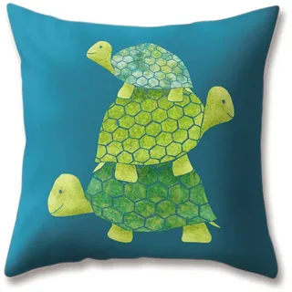 Hengjiang Cute Kissen Marine Schildkröte und Schildkröte grün Blau Druck 18 x 18/45 x 45 cm Doppelseitig Überwurf Weich Plüsch Kissen für Home Sofa Bett Deko, Polyester, 11, 45 cm*45 cm
