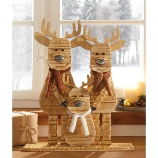 Dekoleidenschaft Weihnachtsdeko Rentier-Familie aus recyceltem Holz, 43 cm hoch, Dekofigur innen, Holzdeko, Winterdeko