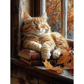 QENSPE Malen nach Zahlen Erwachsene Schlafende Katze - 30x40cm DIY Handgemalt Acryl Ölgemälde Kit - Buch Paint by Numbers Adults - Ölgemälde Bastelset Anfänger für Home Wand Dekor Geschenke