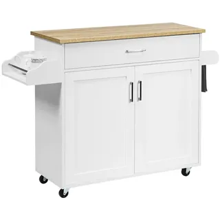KOMFOTTEU Servierwagen Küchenwagen, mit Schublade, Trennwand & Schrank weiß