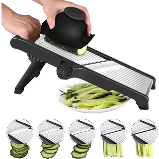 Mandoline Gemüseschneider 1 bis 9 mm, verstellbar Edelstahl, Schutzhandschuhe, für Küche