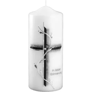 Wiedemann Kerzen Trauerkerze Kreuz mit Ranke Silber 200 x 80 mm mit Klarsichtkarton